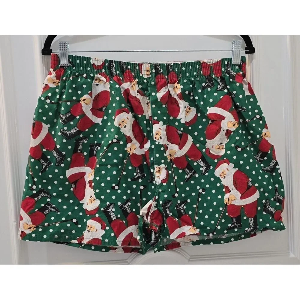 Vintage Joe Boxer Extra Large Santa Playing Golf Cotton Sleep Shorts‎ Christmas